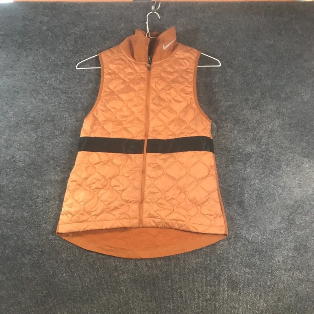 Nike Aerolayer Running Vest Womens XS Brown Fleece Lined Logo Mock Neck Full Zip